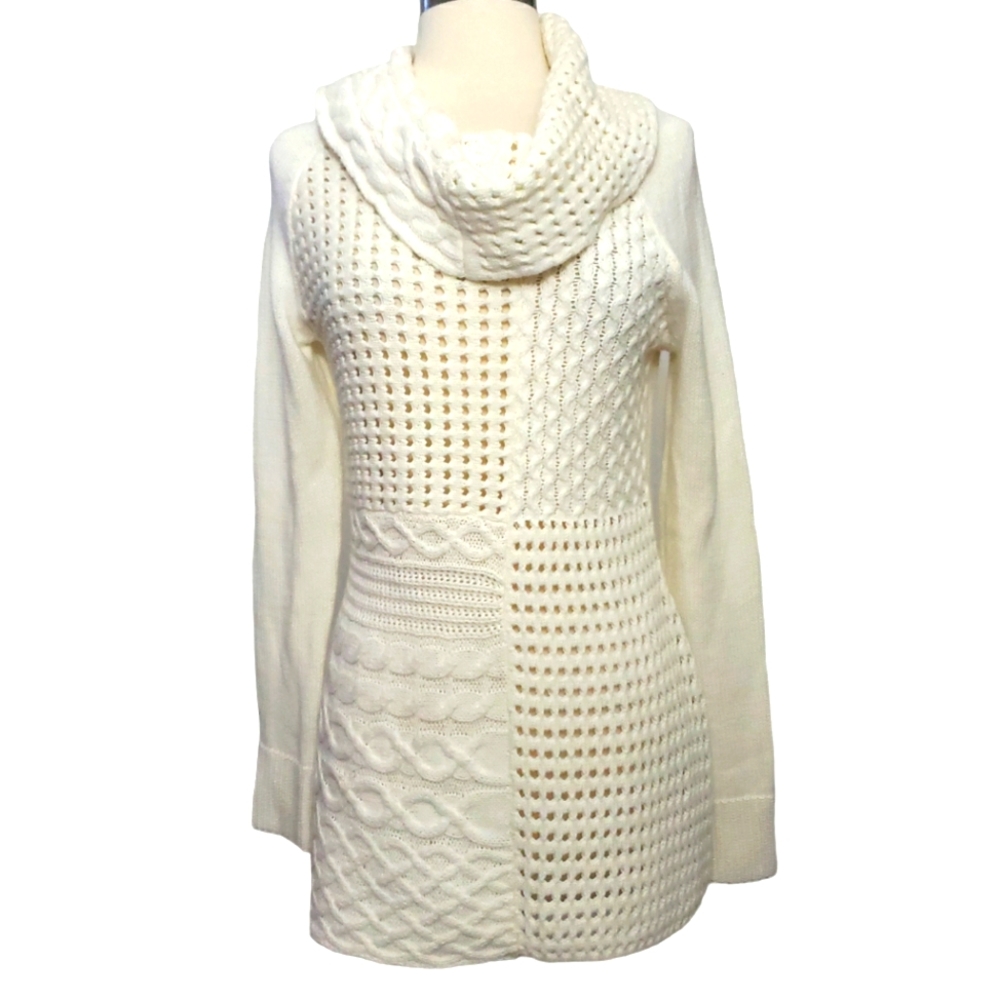 New York & Company Multi Pattern Knit Sweater Cowl Neck Long Sleeve Size XS